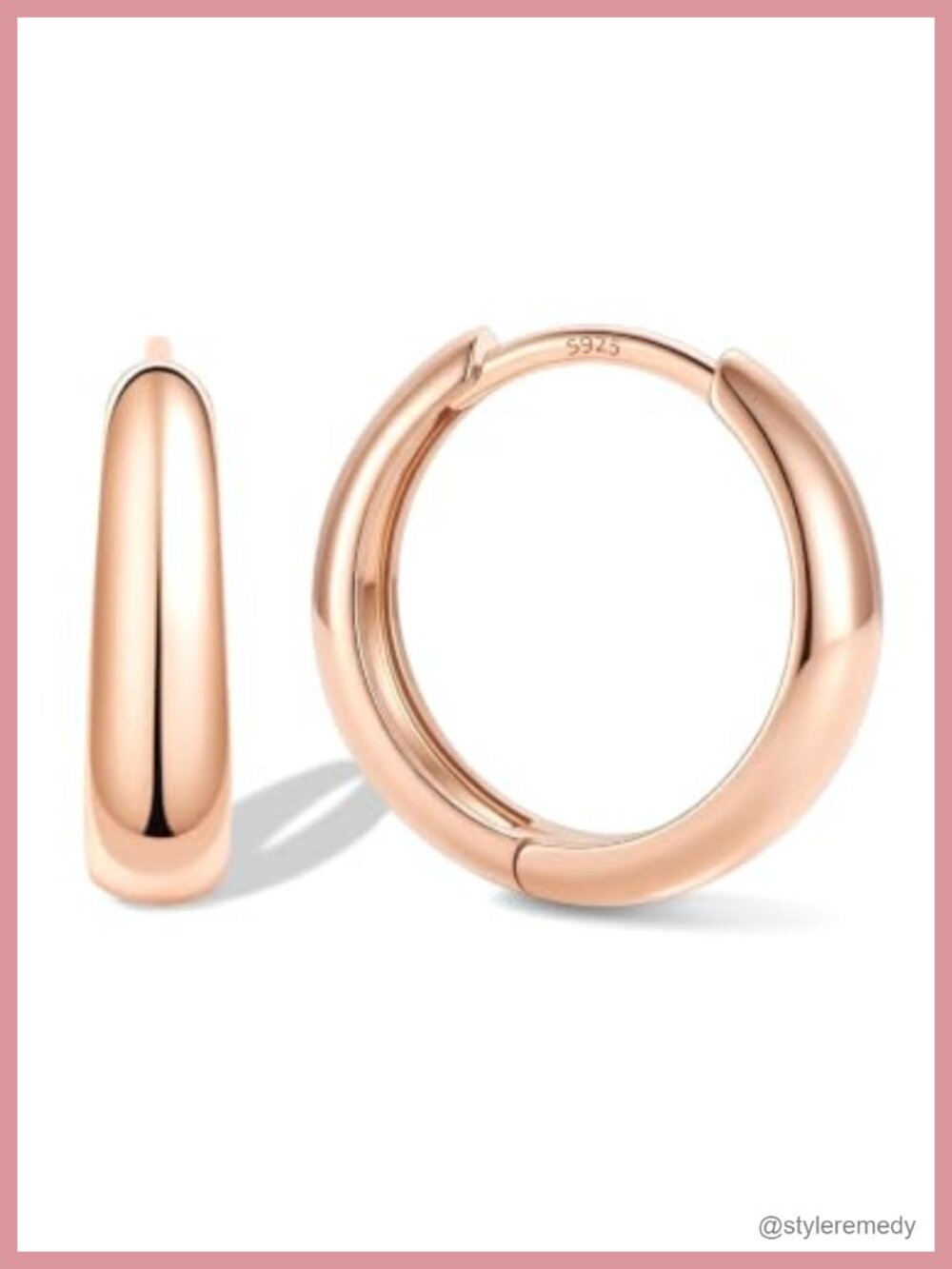 14K Rose Gold Plated Hoop Earrings 14mm 925 Sterling Silver Post Huggie
